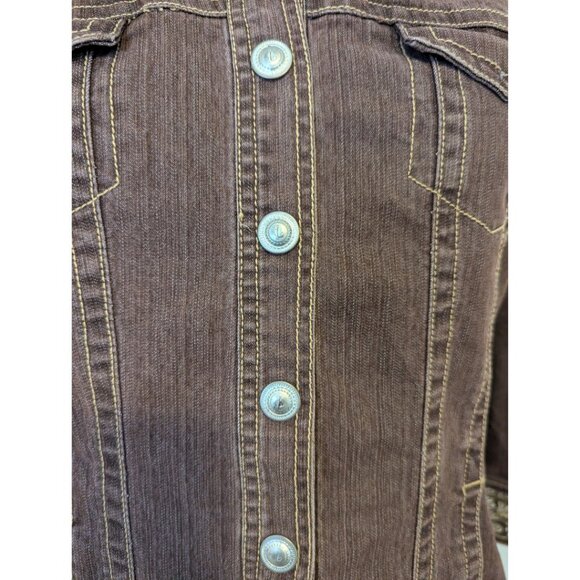 Vintage 90s Live A Little LAL Brown Denim Jacket Embroidered Snap Button Size L - Picture 6 of 9